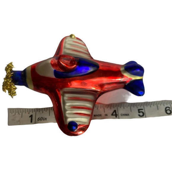 VINTAGE Blown Glass Aviation Red Airplane Plane Christmas Tree Ornament - Picture 7 of 8